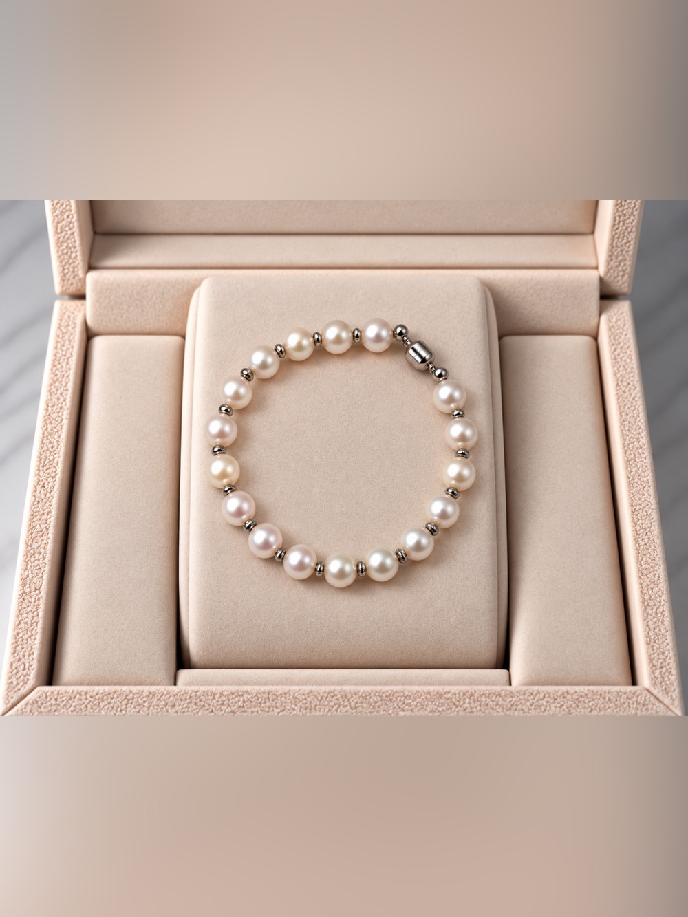 Pearl and Silver Bead Bracelet - 8mm Pearl